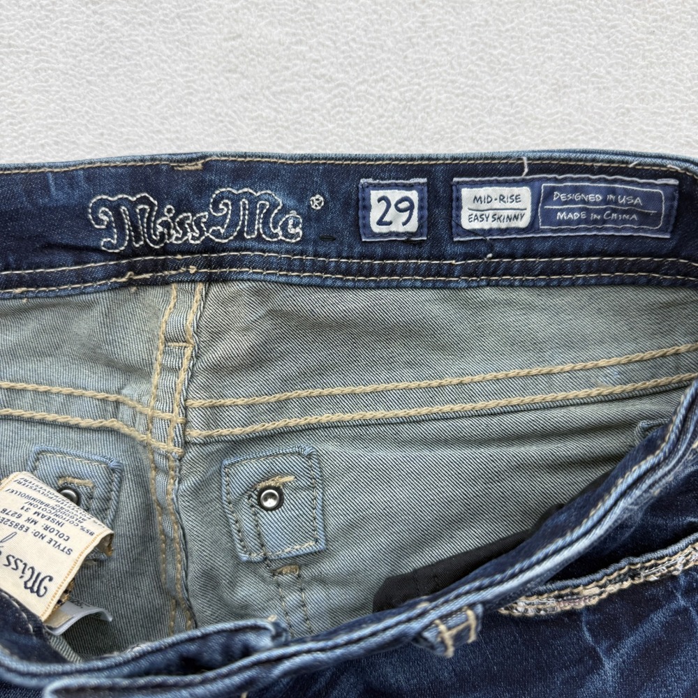 Miss Me Easy Skinny Jeans Womens 29 Dark Wash Mid Rise Embellished Sequin - Picture 3 of 8